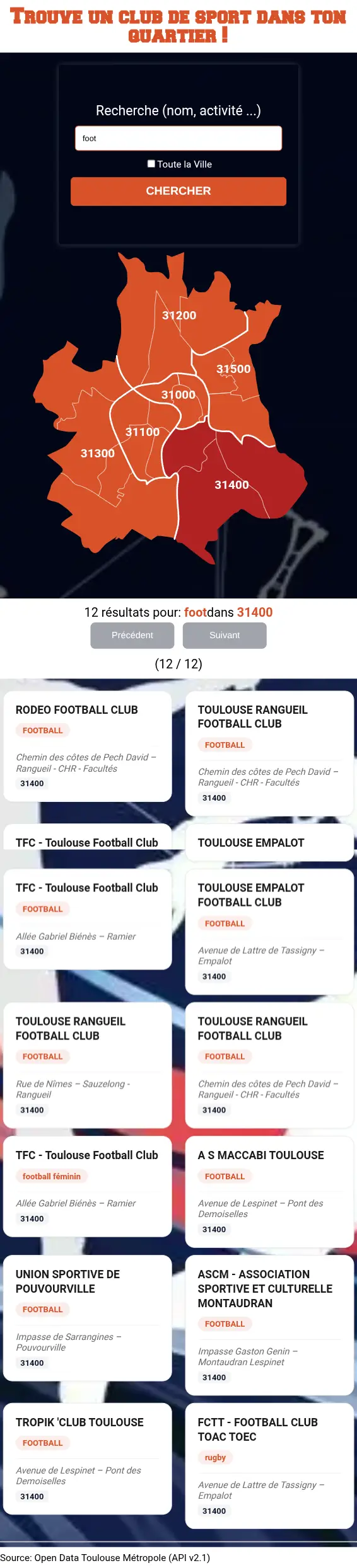 Aperçu du site Toulouse Sport Club sur mobile
